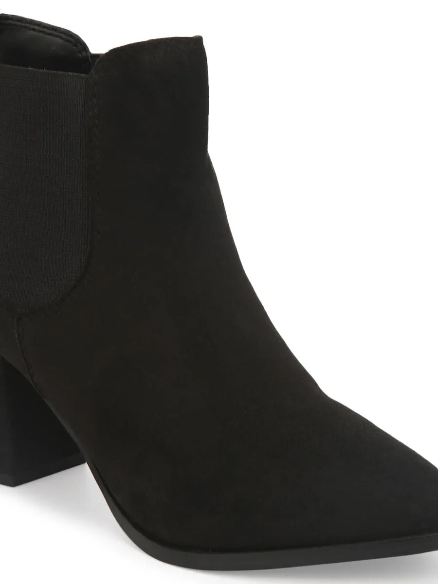 Black Suede Slip On Ankle Boots