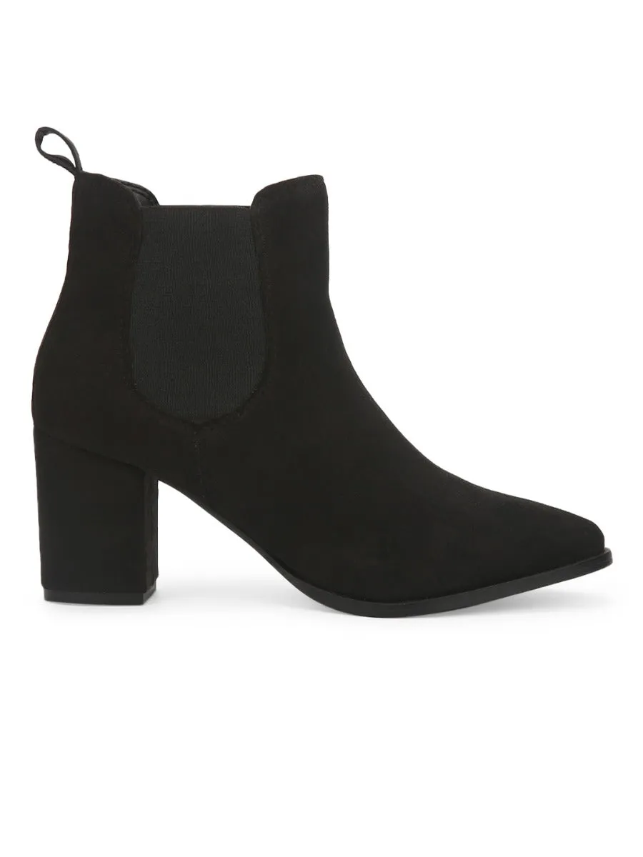 Black Suede Slip On Ankle Boots