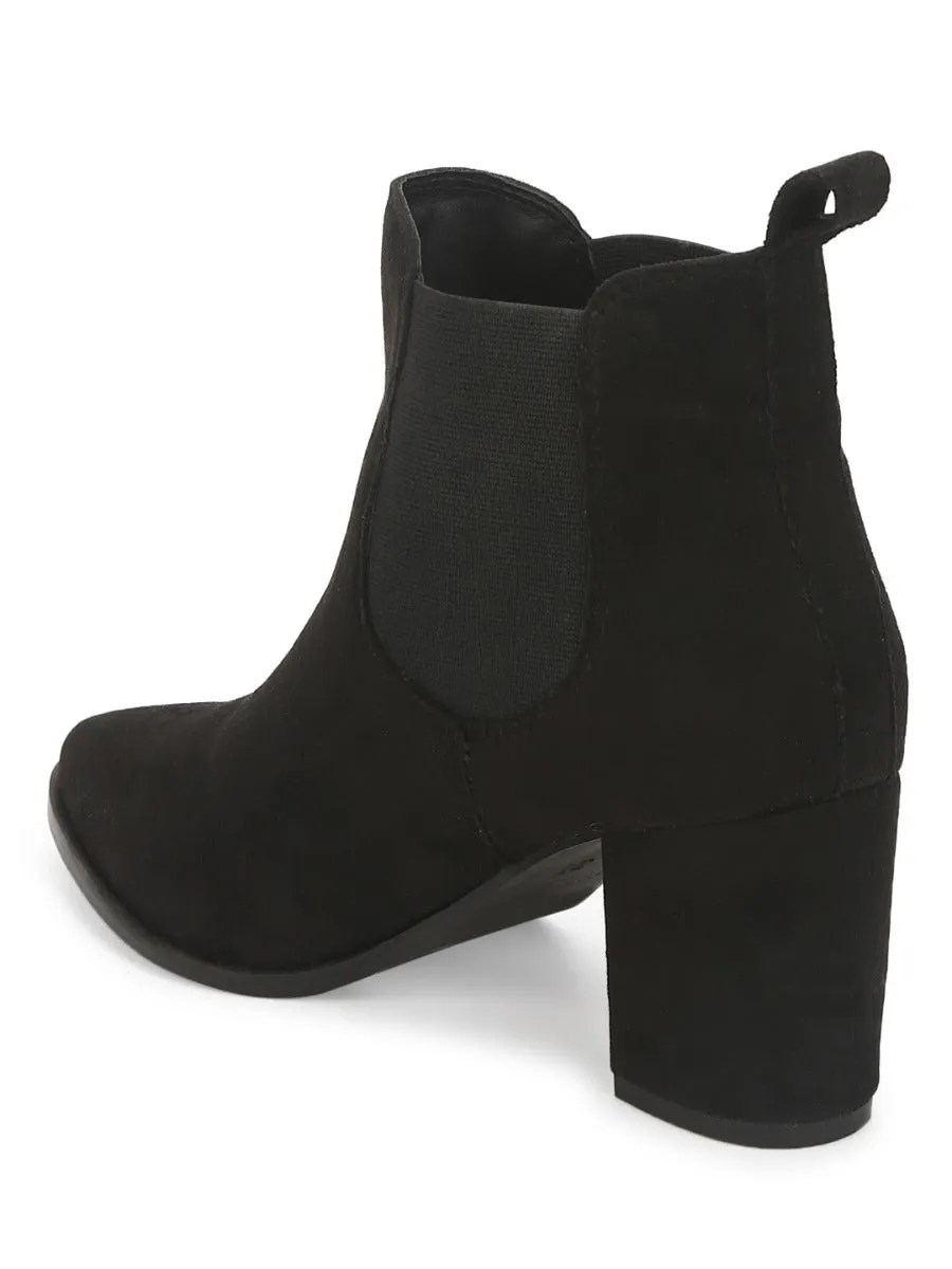 Black Suede Slip On Ankle Boots