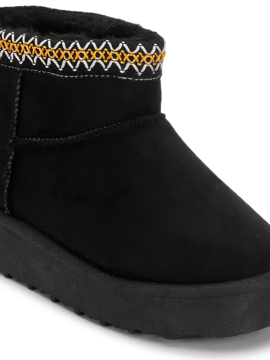 Black Suede Winter Stylish Ankle Boots For Kids-Unisex (TC-RS3686-BLK)