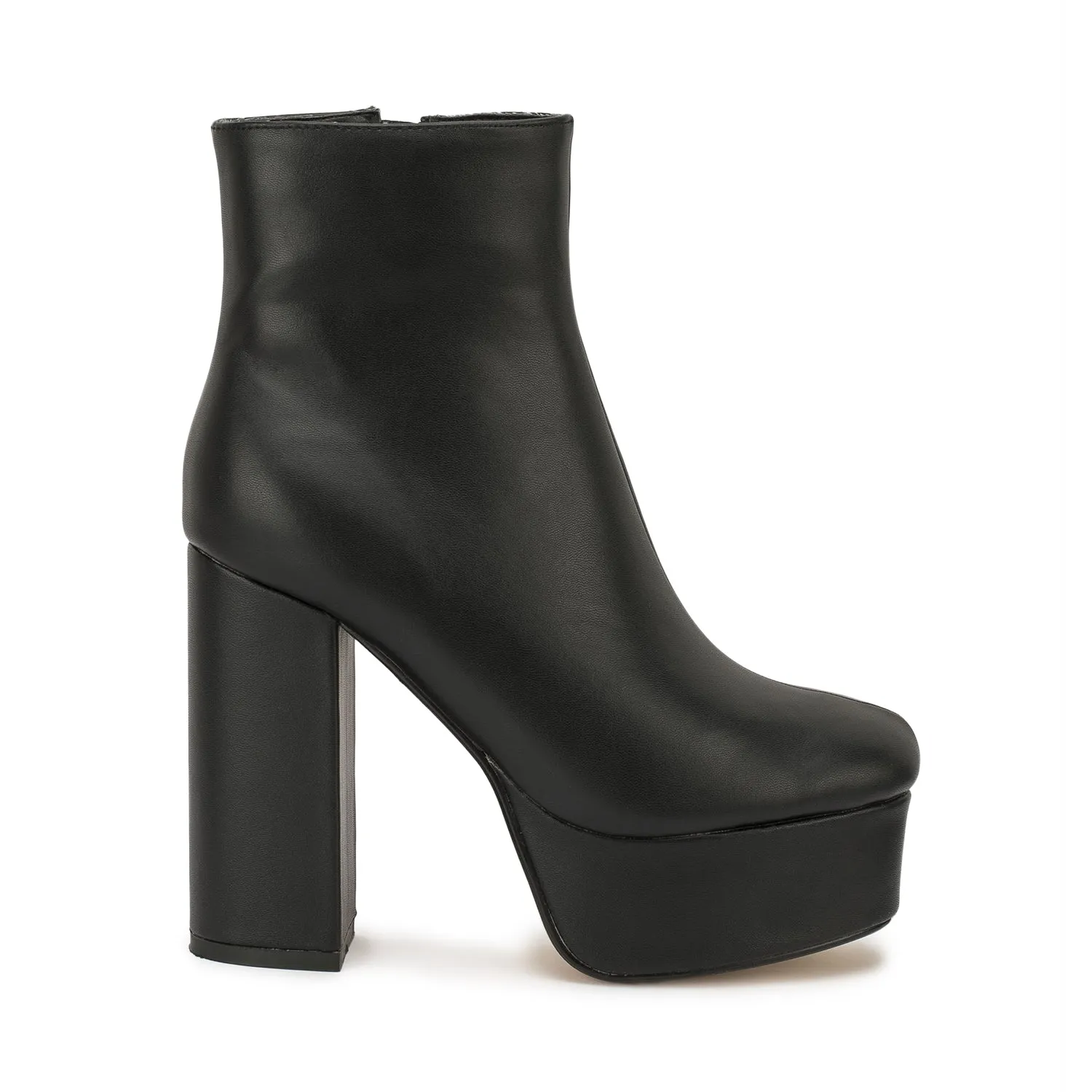 Black Synthetic Block Heel Platfrom Ankle Boot