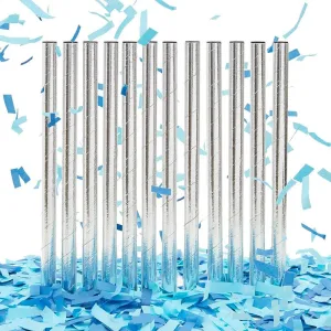 Blue Confetti Wand for Boy Gender Reveal Party (0.75 x 13.8 Inches, 12 Pack)