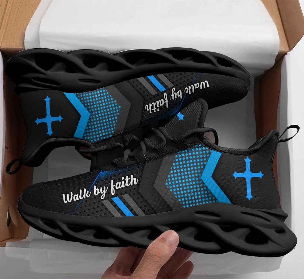 Blue Jesus Walk By Faith Running Sneakers 3 Max Soul Shoes - Christian Shoes For Men And Women