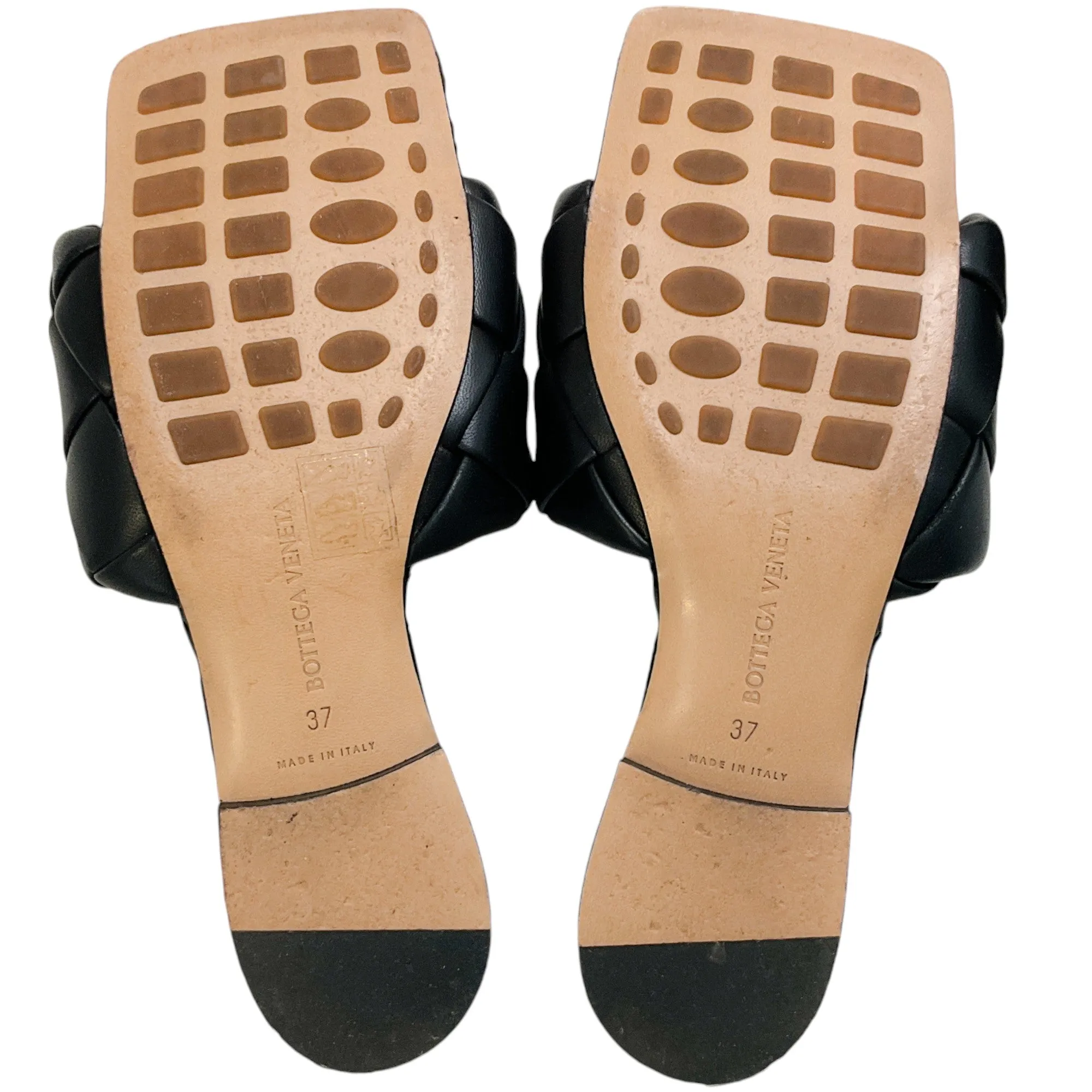 Bottega Veneta Black Leather Intreccio Lido Slide Sandals