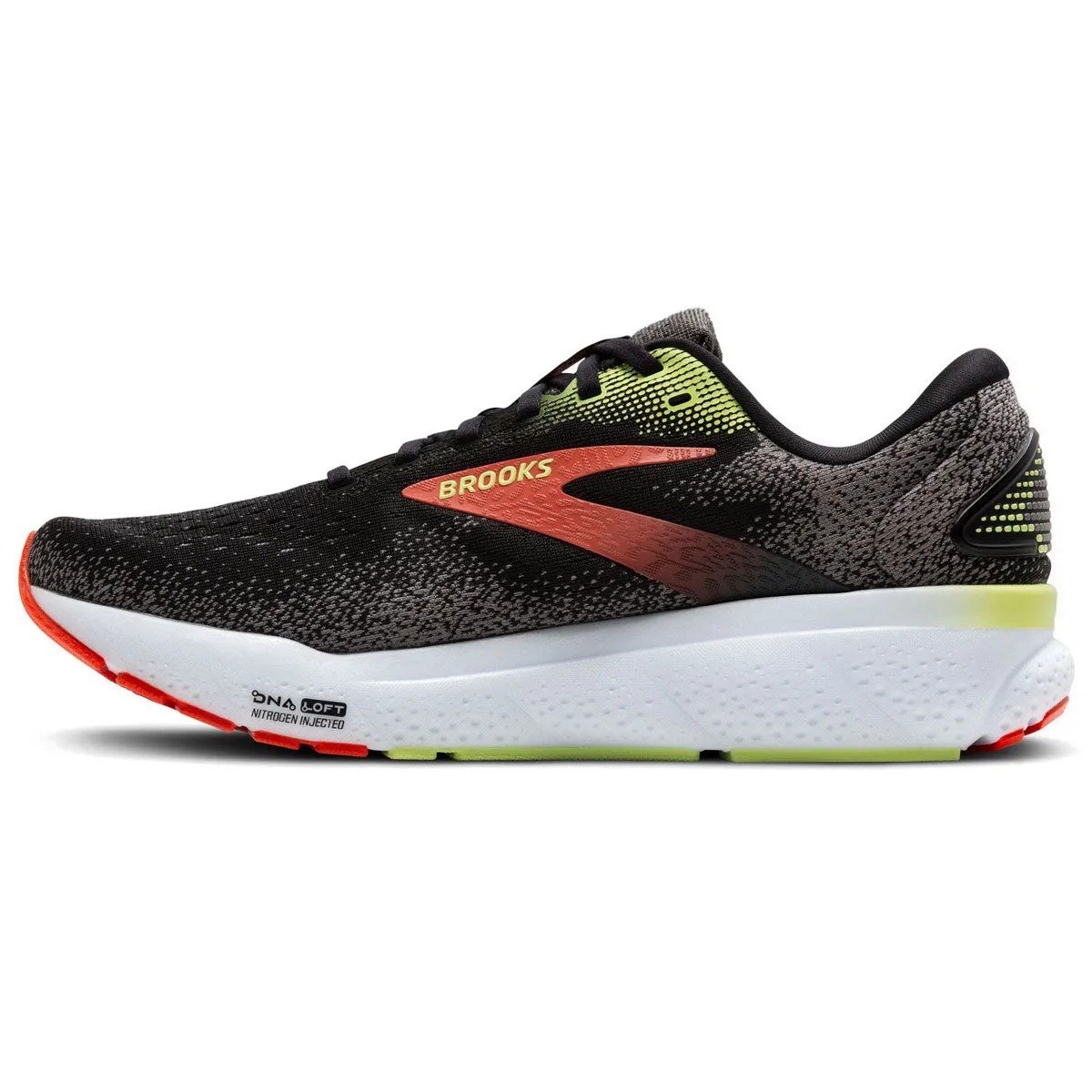 Brooks Ghost 16 Running Shoes - Mens - Black/Mandarin Red/Green