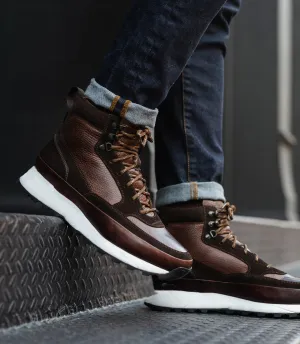 Brown Leather and Suede Dreketi High Top Sneaker Boots