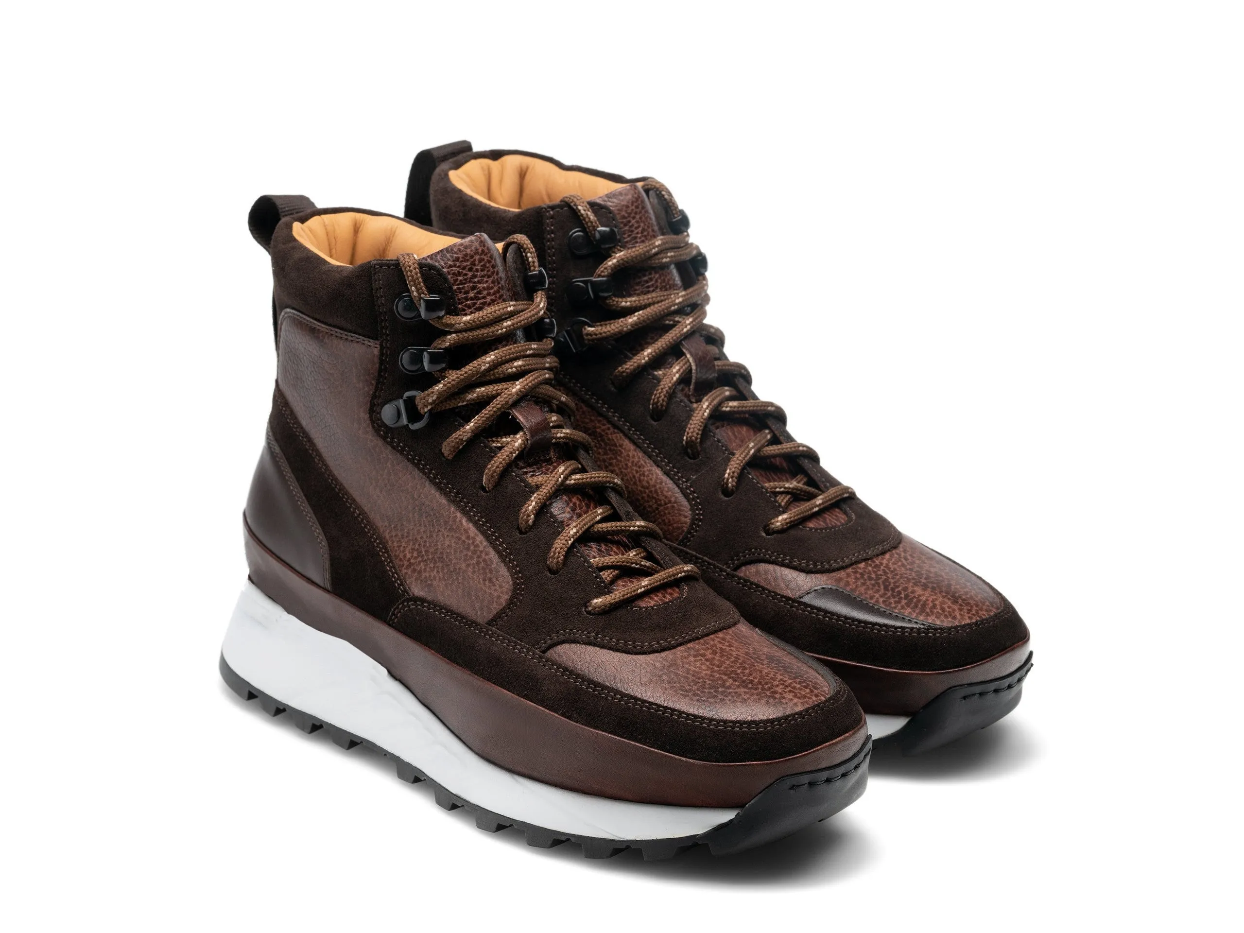 Brown Leather and Suede Dreketi High Top Sneaker Boots