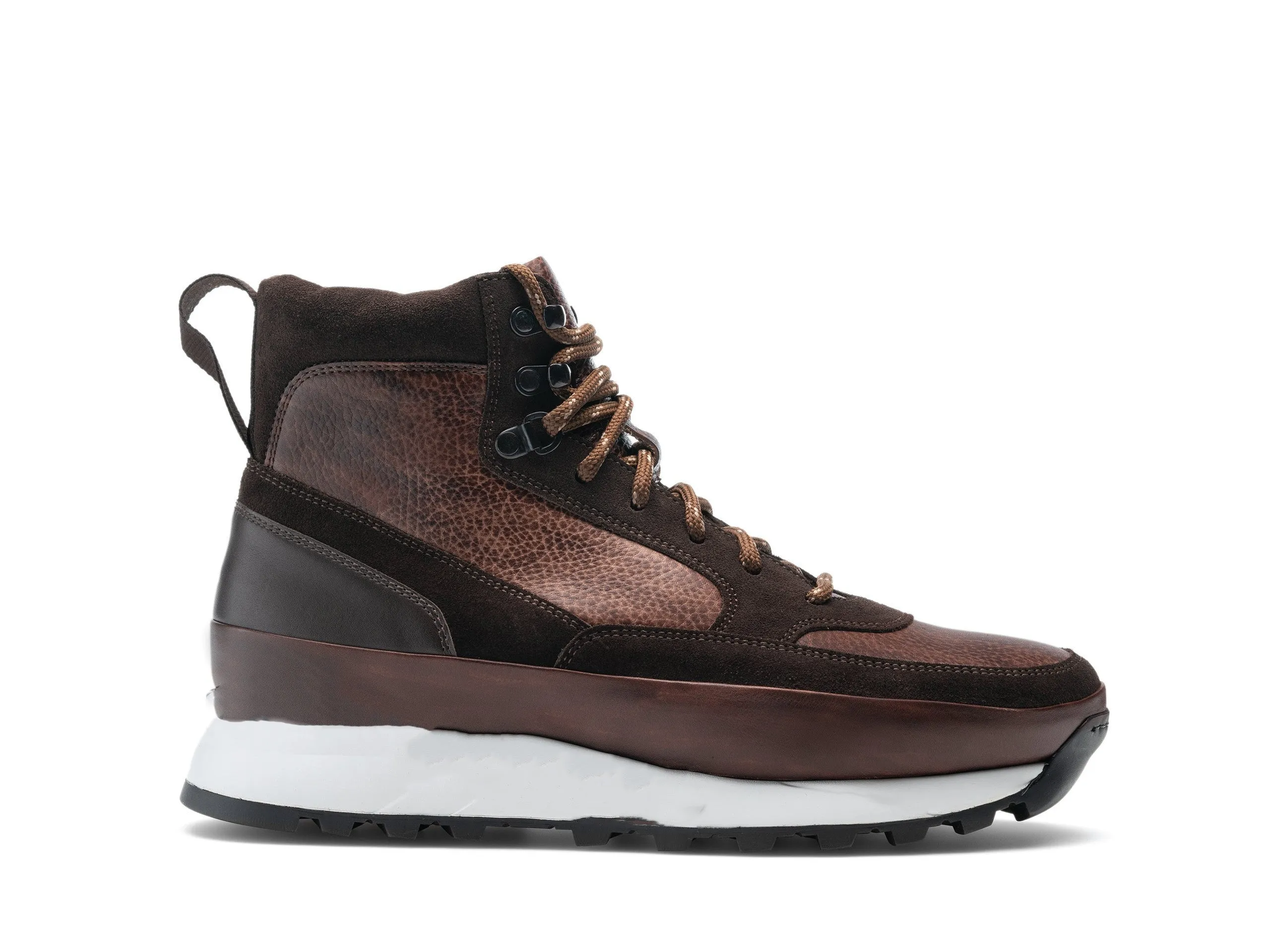 Brown Leather and Suede Dreketi High Top Sneaker Boots