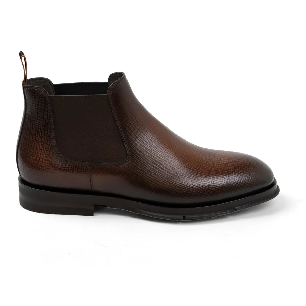 Brown Textured Leather Chelsea Boots