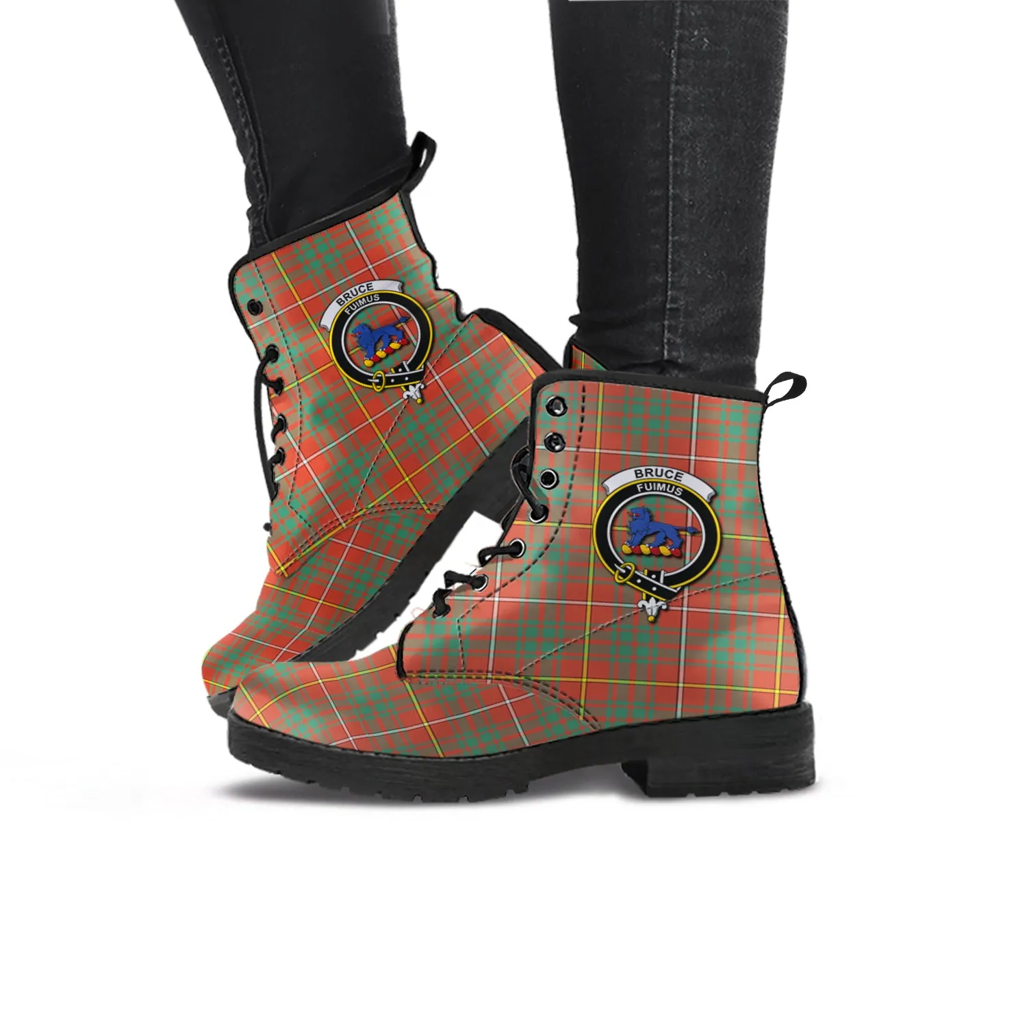 Bruce Ancient Tartan Leather Boots with Family Crest