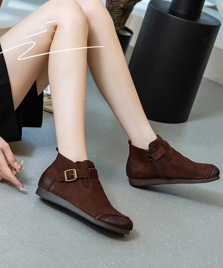 Casual Splicing Brown Ankle Boots Buckle Strap BootsLC0512