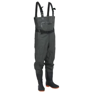 Chest Waders with Boots and Belt Dark Green Size 46