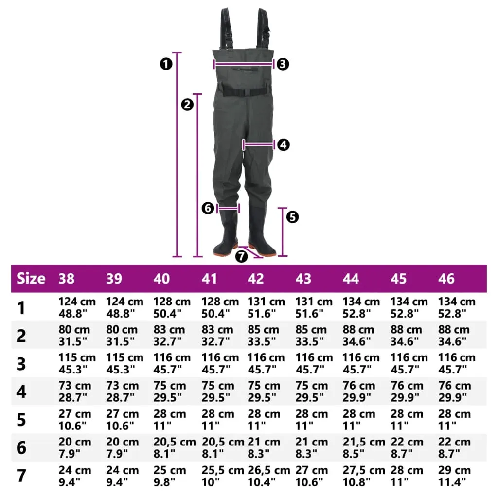 Chest Waders with Boots and Belt Dark Green Size 46