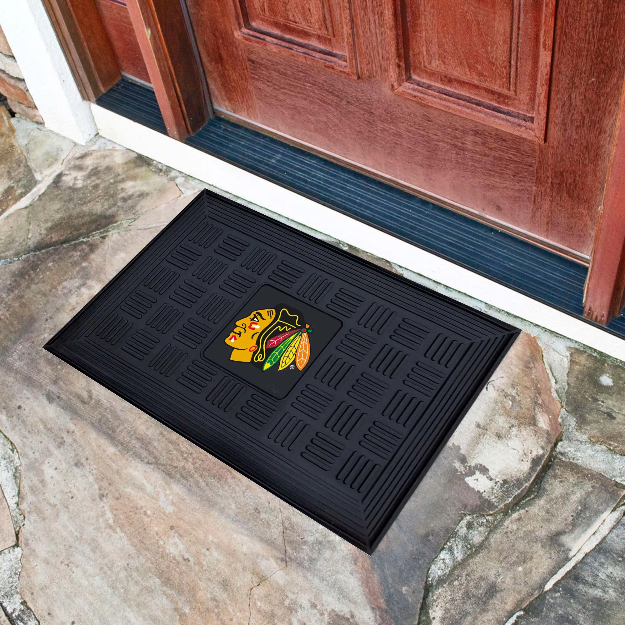 Chicago Blackhawks Heavy Duty Vinyl Medallion Door Mat - 19.5in. x 31in.