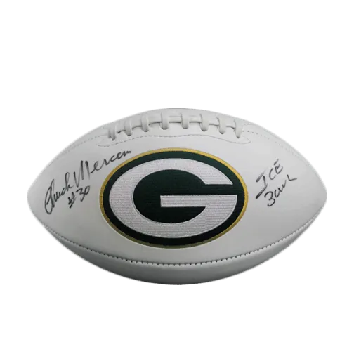 Chuck Mercein Green Bay Packers Autographed Full Size Logo Football (JSA) Ice Bowl Inscription