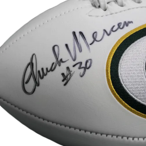 Chuck Mercein Green Bay Packers Autographed Full Size Logo Football (JSA) Ice Bowl Inscription