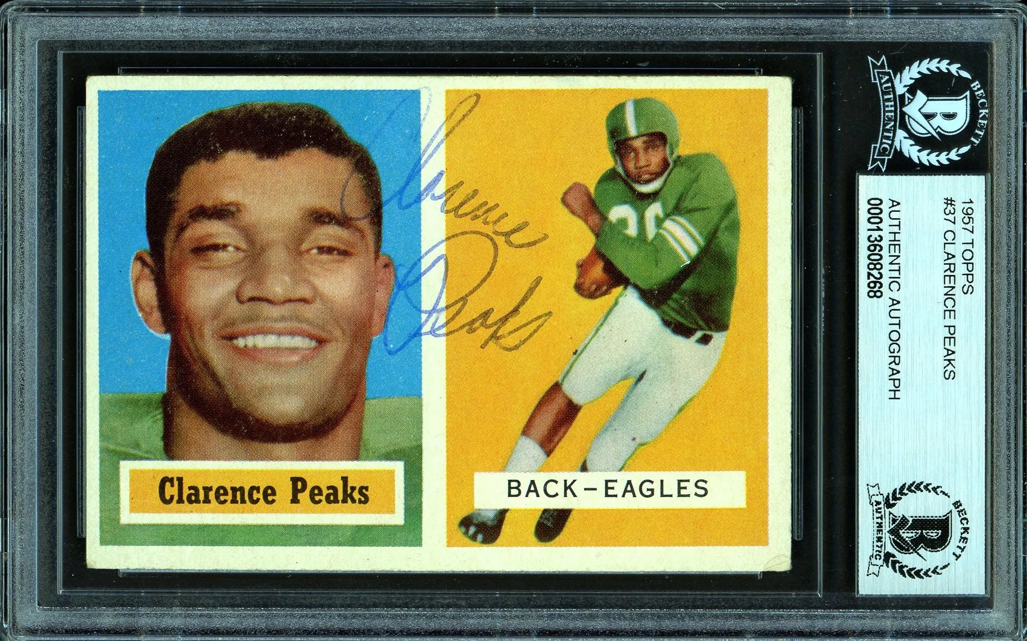 Clarence Peaks Autographed 1957 Topps Rookie Card #37 Philadelphia Eagles Beckett BAS #13608268