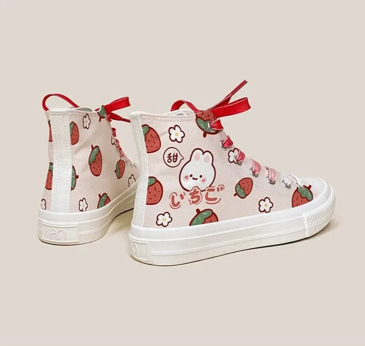 *CLEARANCE* Kawaii Strawberry Bunny High Top Canvas Shoes - Women's