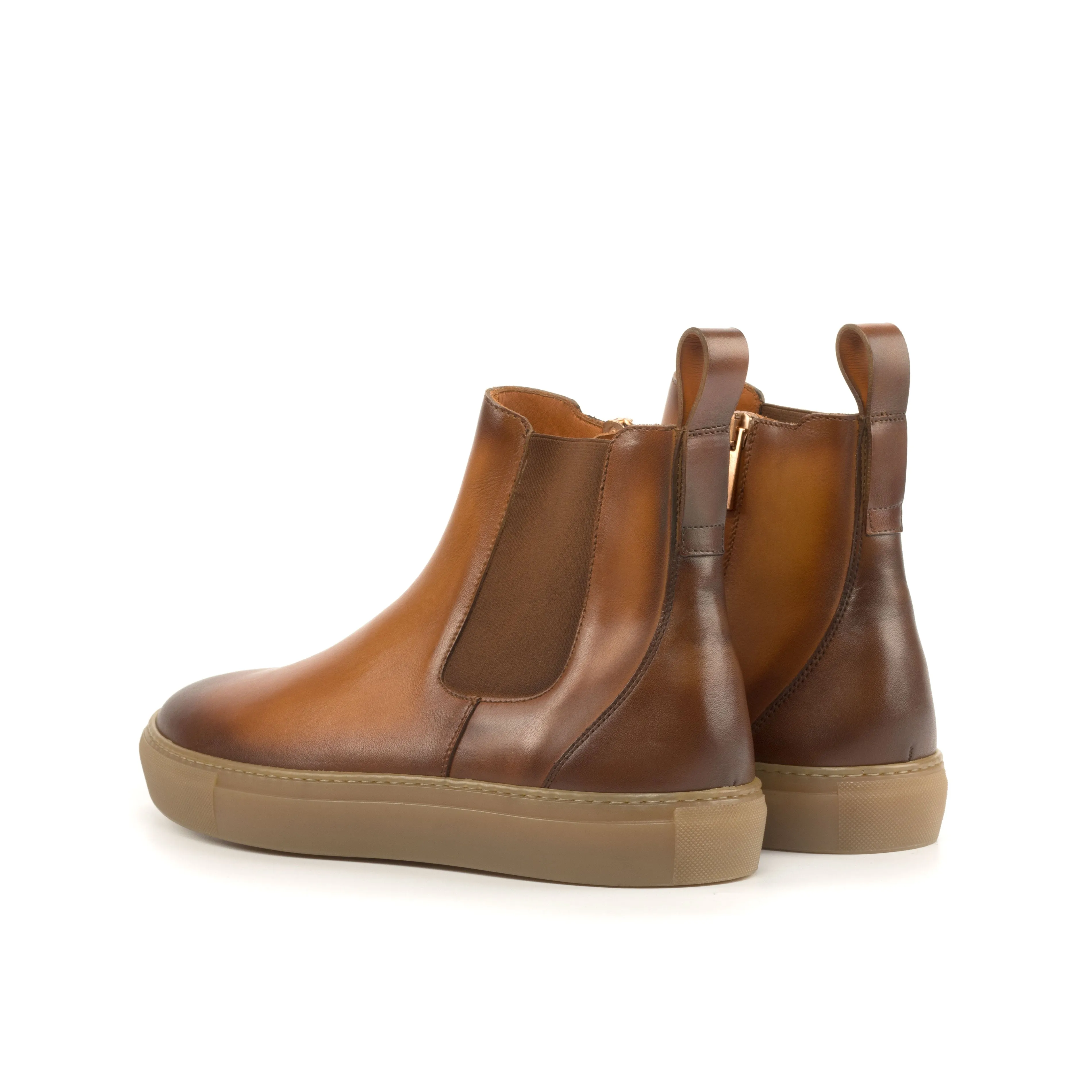 Cognac & Medium Brown Calf Chelsea Sneaker Boots