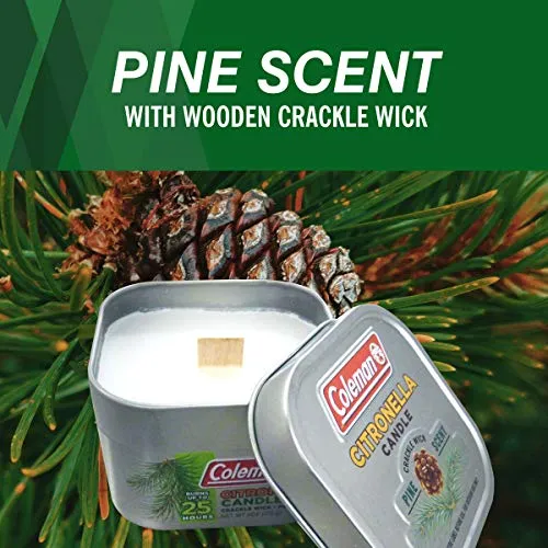 Coleman Pine Scented Citronella Candle with Wooden Crackle Wick - 6 oz Tin