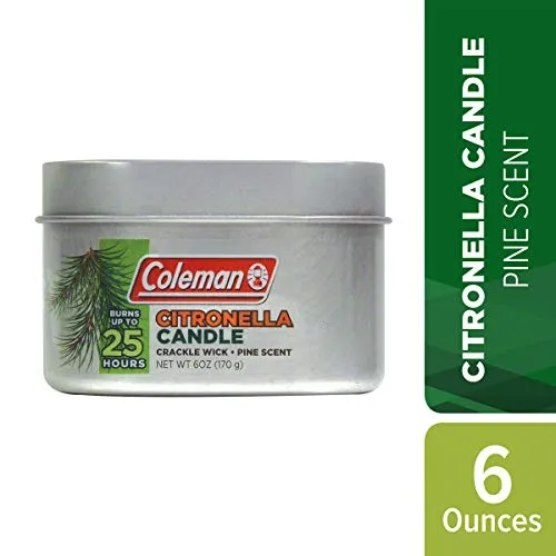 Coleman Pine Scented Citronella Candle with Wooden Crackle Wick - 6 oz Tin