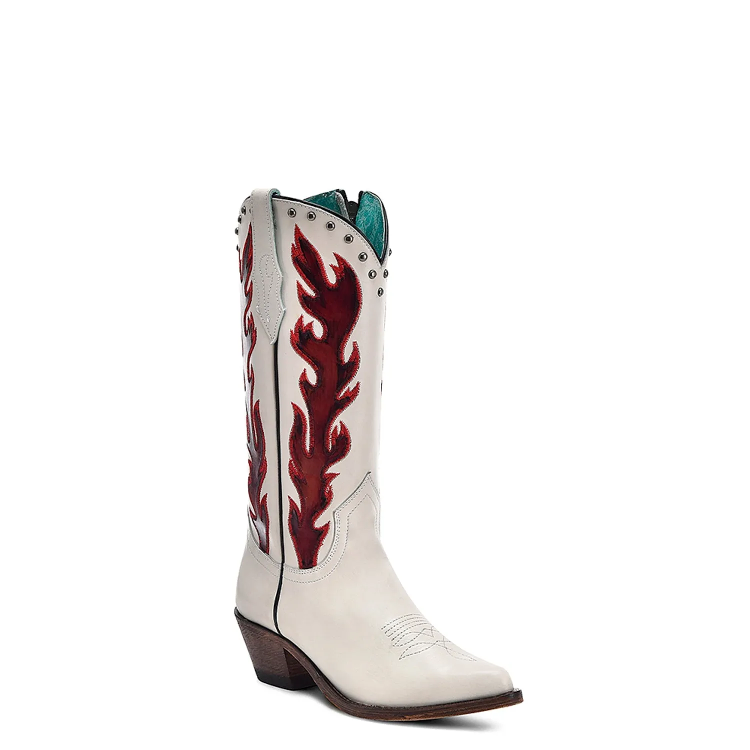 Corral Womens Red Embroidery Overlay Pointed White Cowhide 13in Cowboy Boots