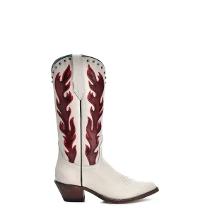 Corral Womens Red Embroidery Overlay Pointed White Cowhide 13in Cowboy Boots