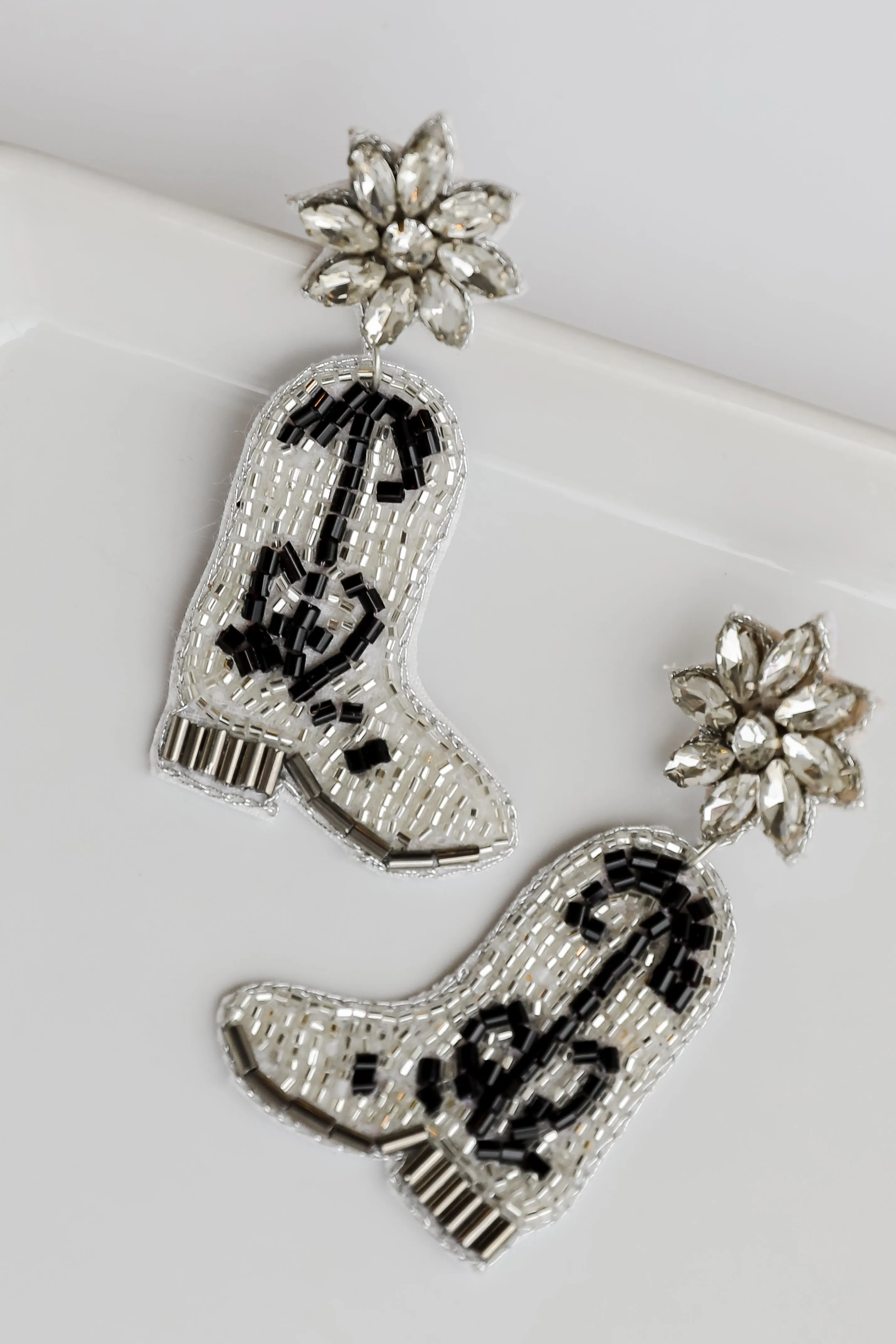 Cowgirl Boots Beaded Rhinestone Drop Earrings