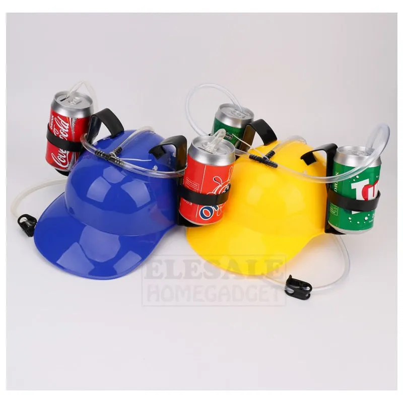 Creative Lazy Drinking Hat Beer Sada Can Dual Holder Helmet Cap With Soft Straw Bar Fun Unique Party Football Game Hats