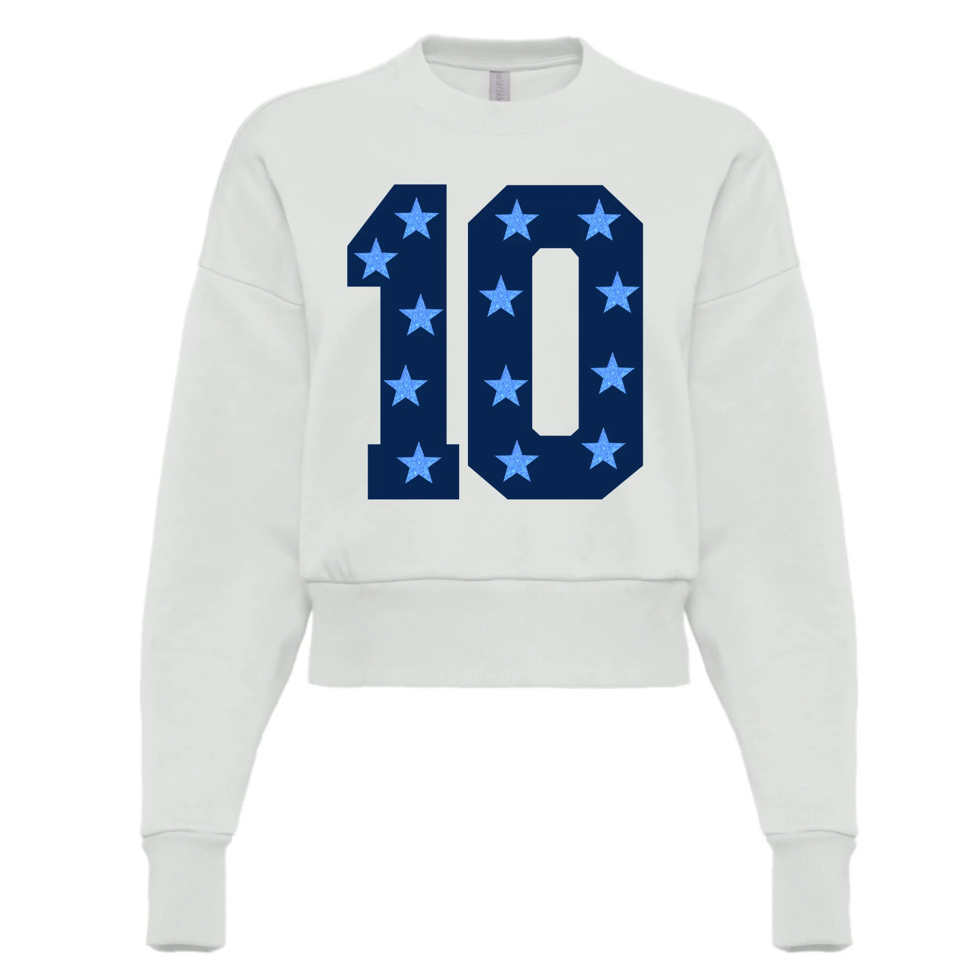 CROPPED Custom Number School Colors Sports Sweatshirt -(Lots of Color Options) Football/Soccer/ Volleyball/ Baseball/ Softball Mom Sweatshirt with Number -Faux Glitter Stars