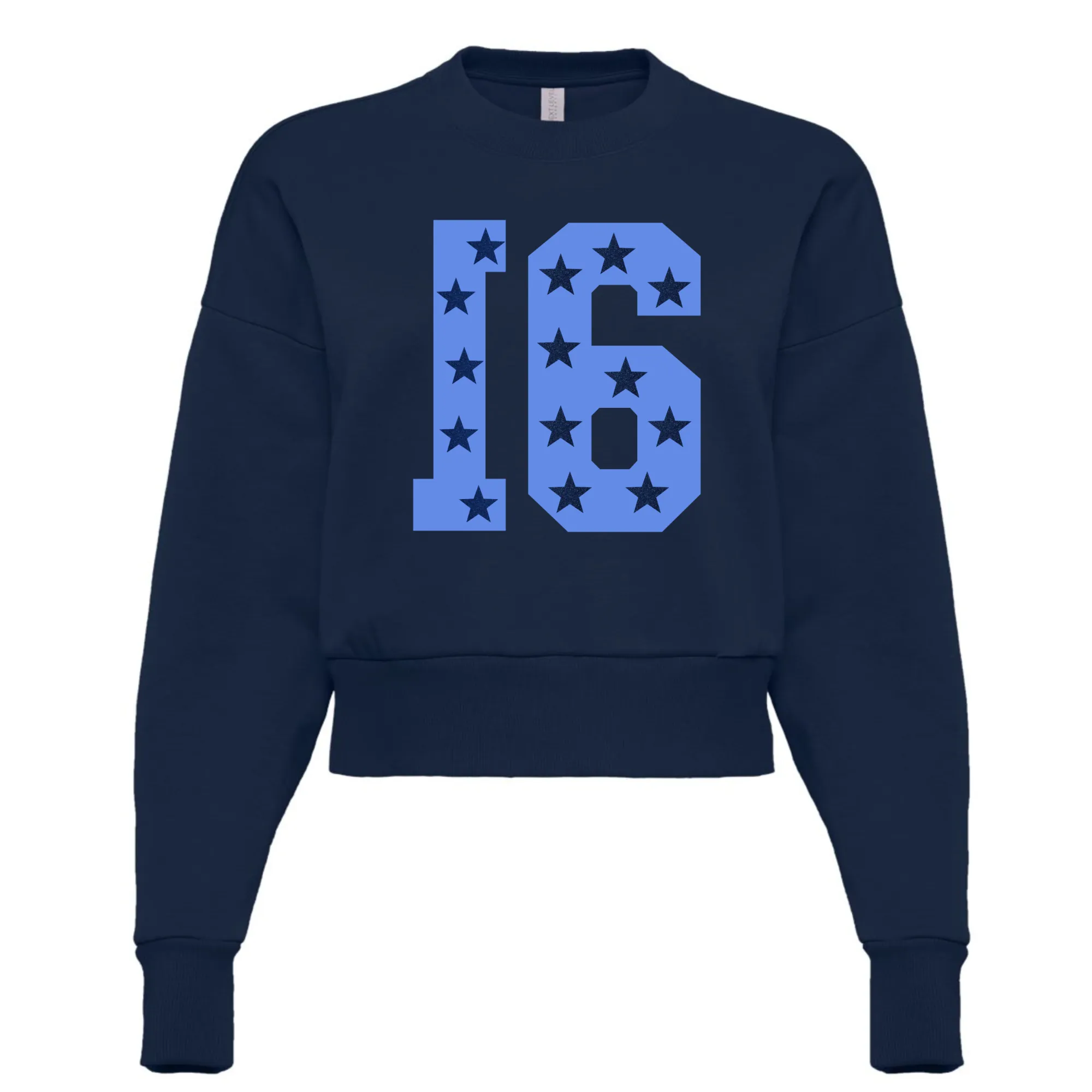 CROPPED Custom Number School Colors Sports Sweatshirt -(Lots of Color Options) Football/Soccer/ Volleyball/ Baseball/ Softball Mom Sweatshirt with Number -Faux Glitter Stars