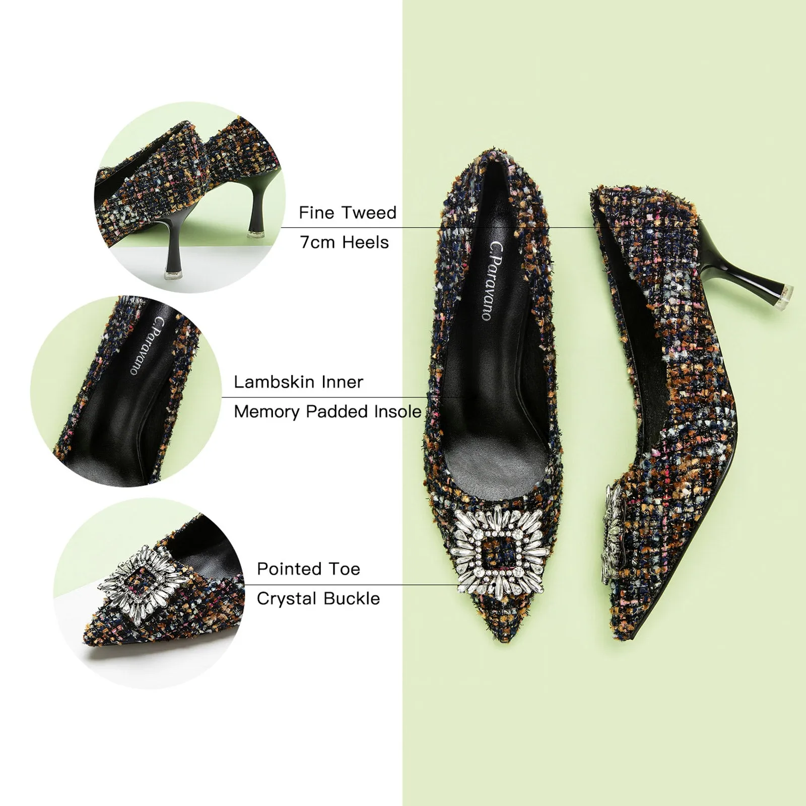 Crystal Buckle Tweed Pumps (Olivia)