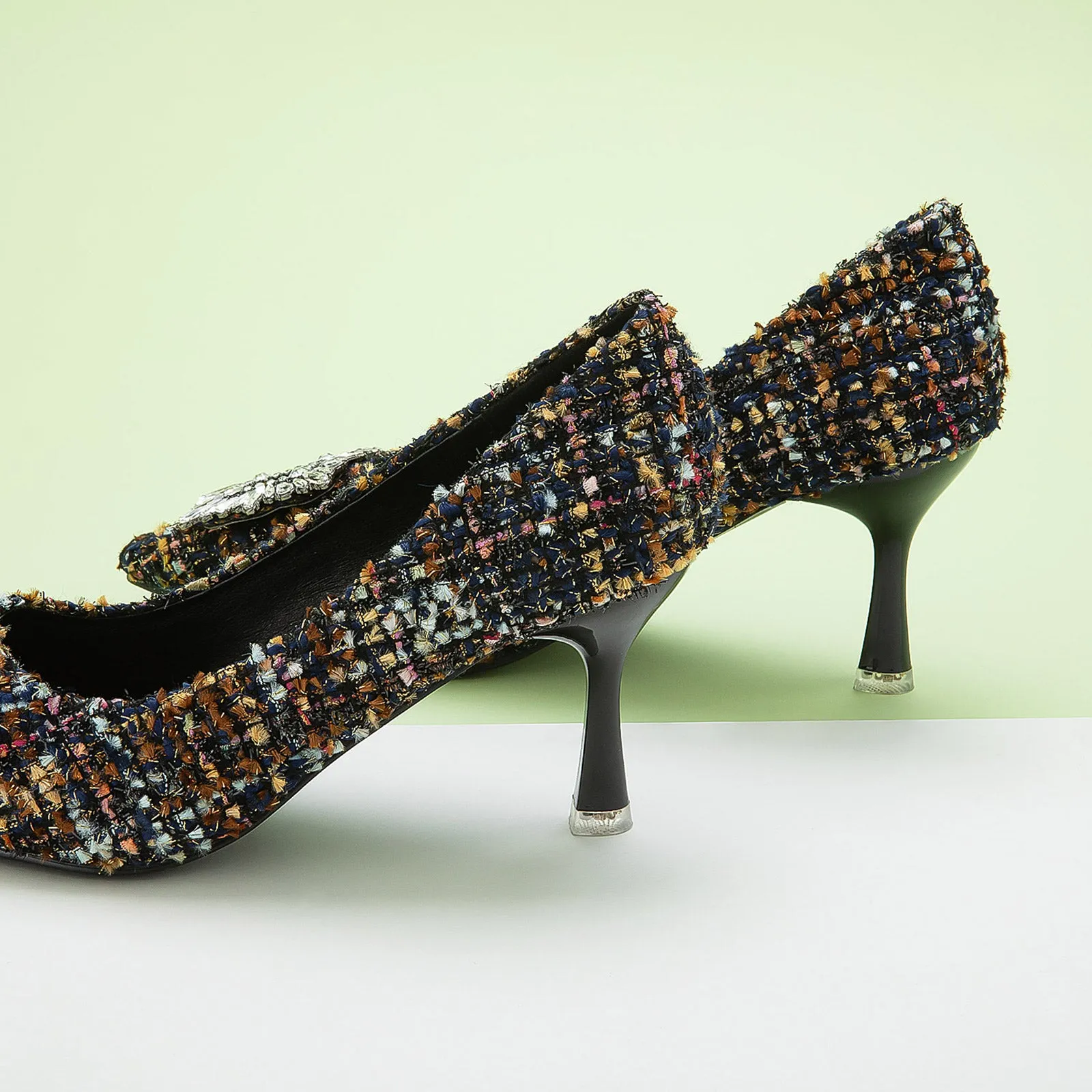 Crystal Buckle Tweed Pumps (Olivia)