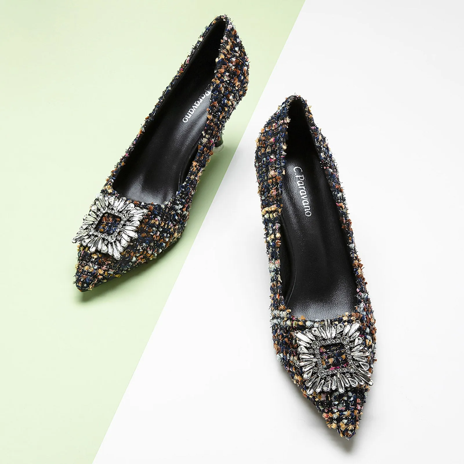 Crystal Buckle Tweed Pumps (Olivia)