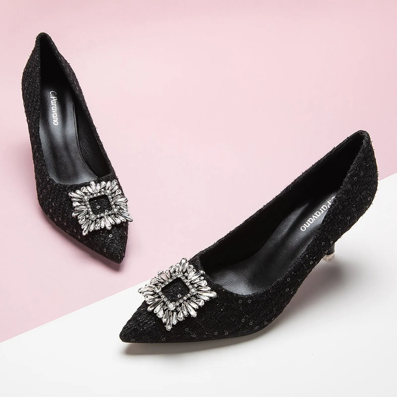 Crystal Buckle Tweed Pumps (Olivia)