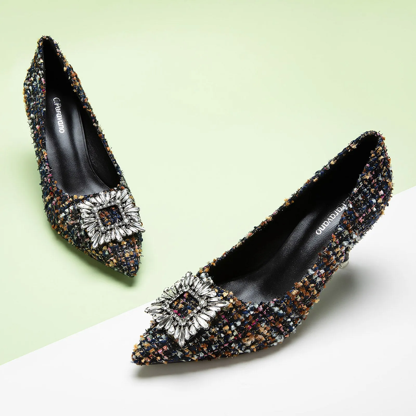 Crystal Buckle Tweed Pumps (Olivia)