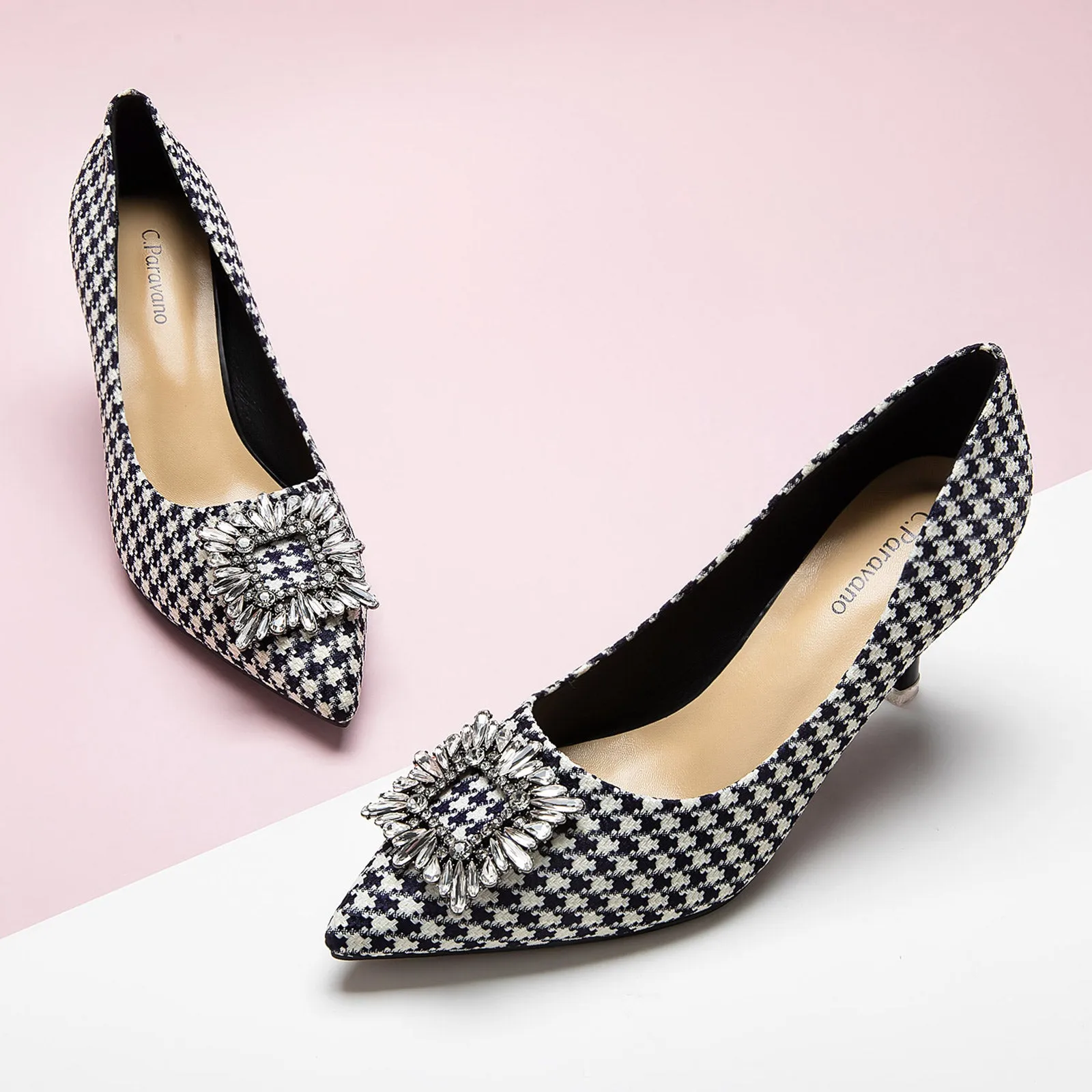 Crystal Buckle Tweed Pumps (Olivia)