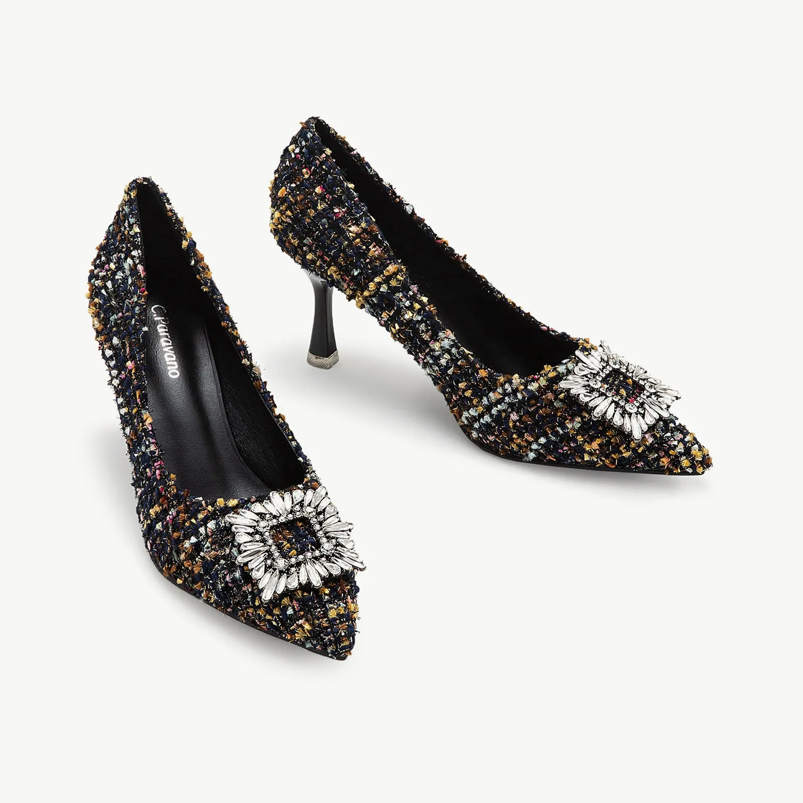 Crystal Buckle Tweed Pumps (Olivia)