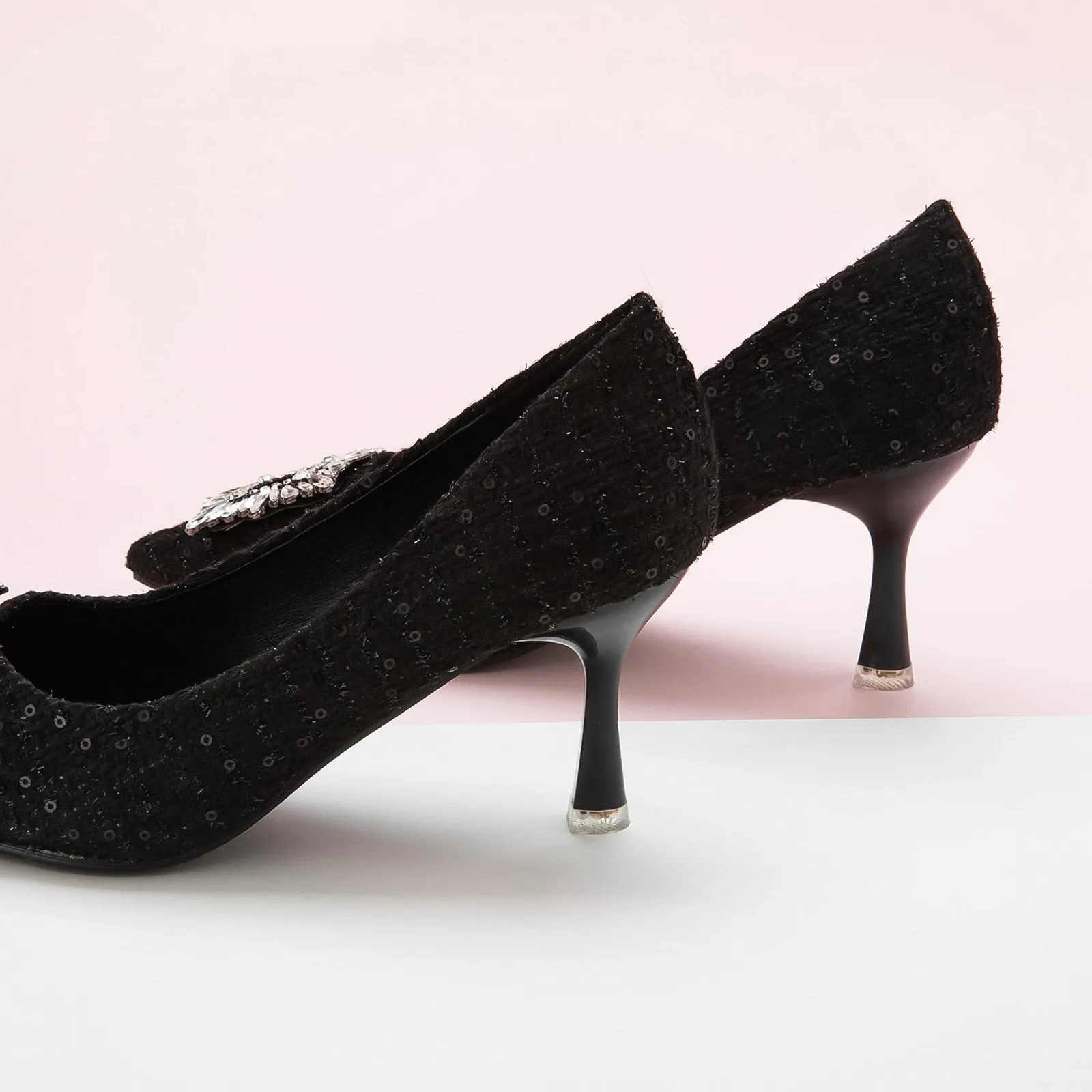 Crystal Buckle Tweed Pumps (Olivia)