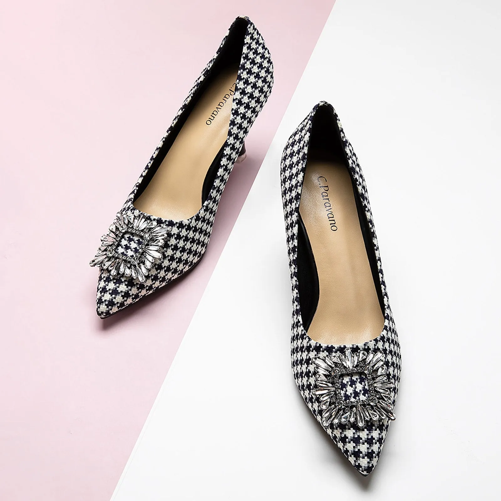 Crystal Buckle Tweed Pumps (Olivia)