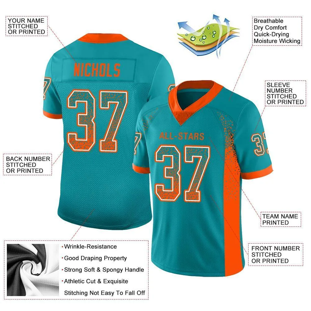 Custom Aqua Orange-White Drift Fashion Mesh Authentic Football Jersey