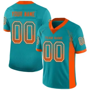 Custom Aqua Orange-White Drift Fashion Mesh Authentic Football Jersey