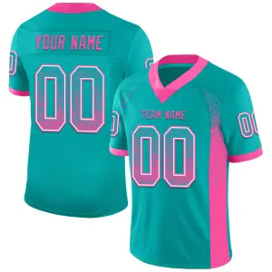 Custom Aqua Pink-White Mesh Drift Fashion Football Jersey