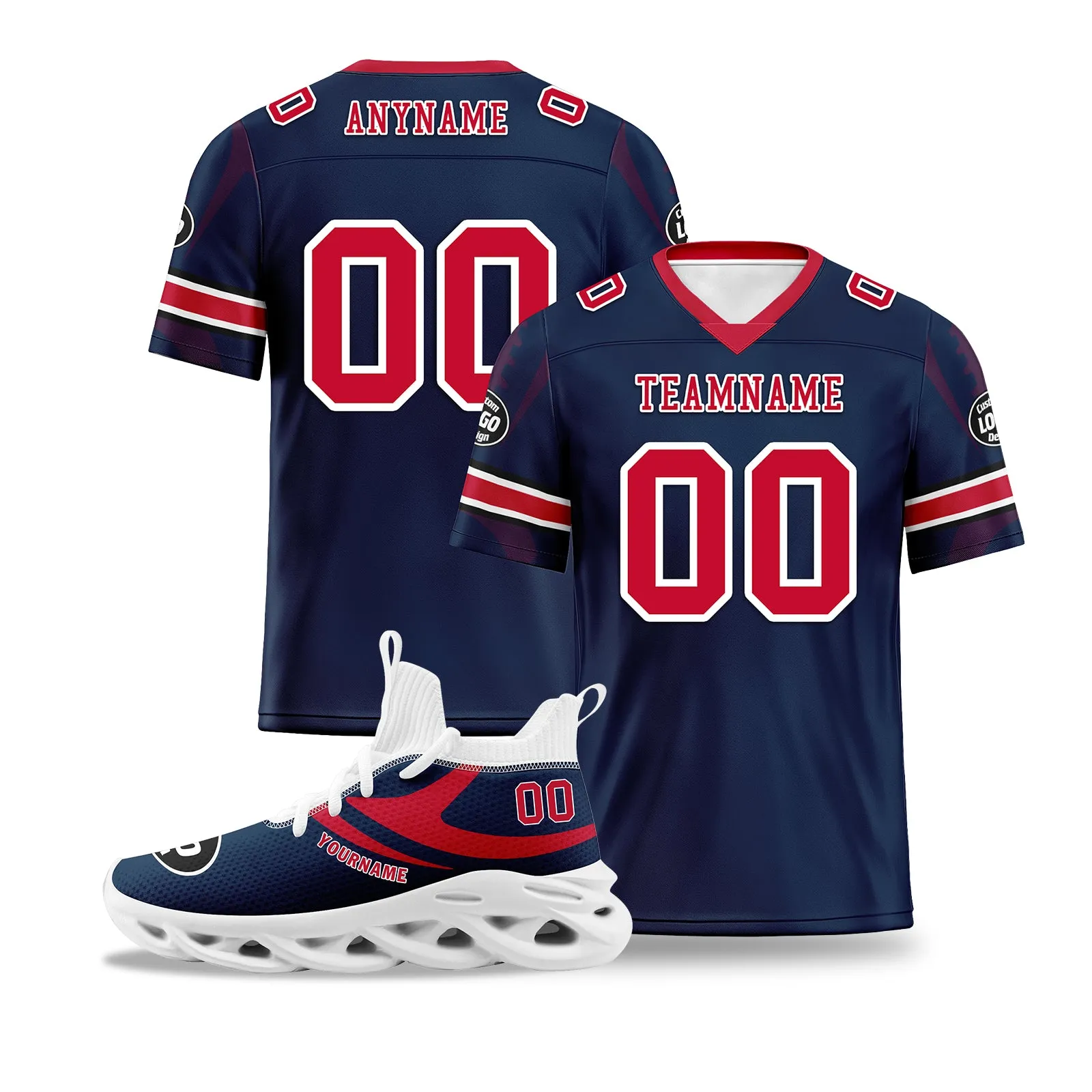 Custom Blue New England Football Jersey and Sports Shoes Combo Offer Personalized Combo ZH-D025008-26