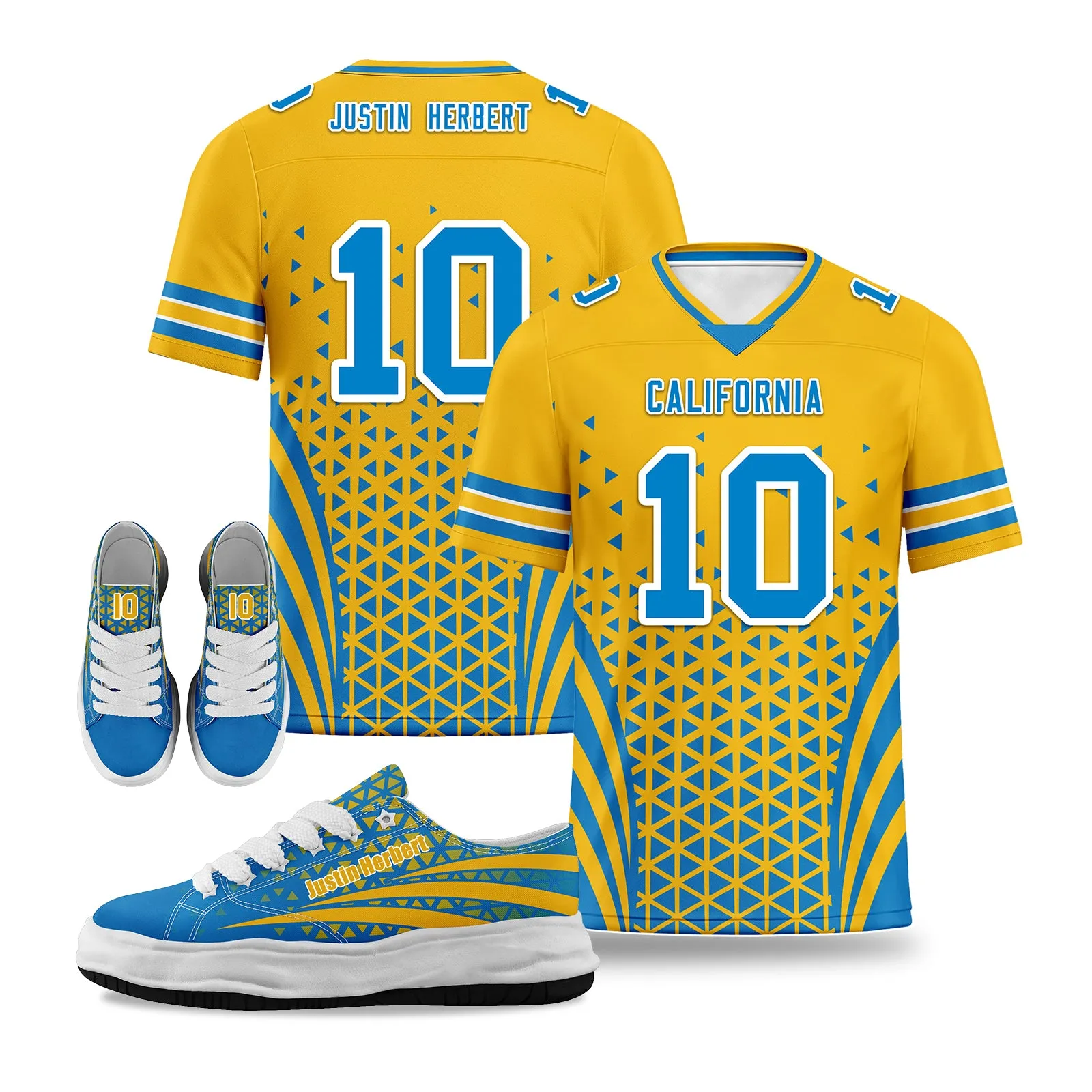 Custom Blue White California Football Jersey and Sports Shoes Combo Offer Personalized Combo ZH-D023031-22