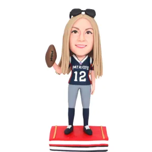 Custom Female NFL Football Bobblehead With A Rugby