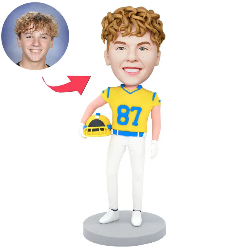 Custom Male Football Player Bobblehead In Yellow Sportswear With Helmet