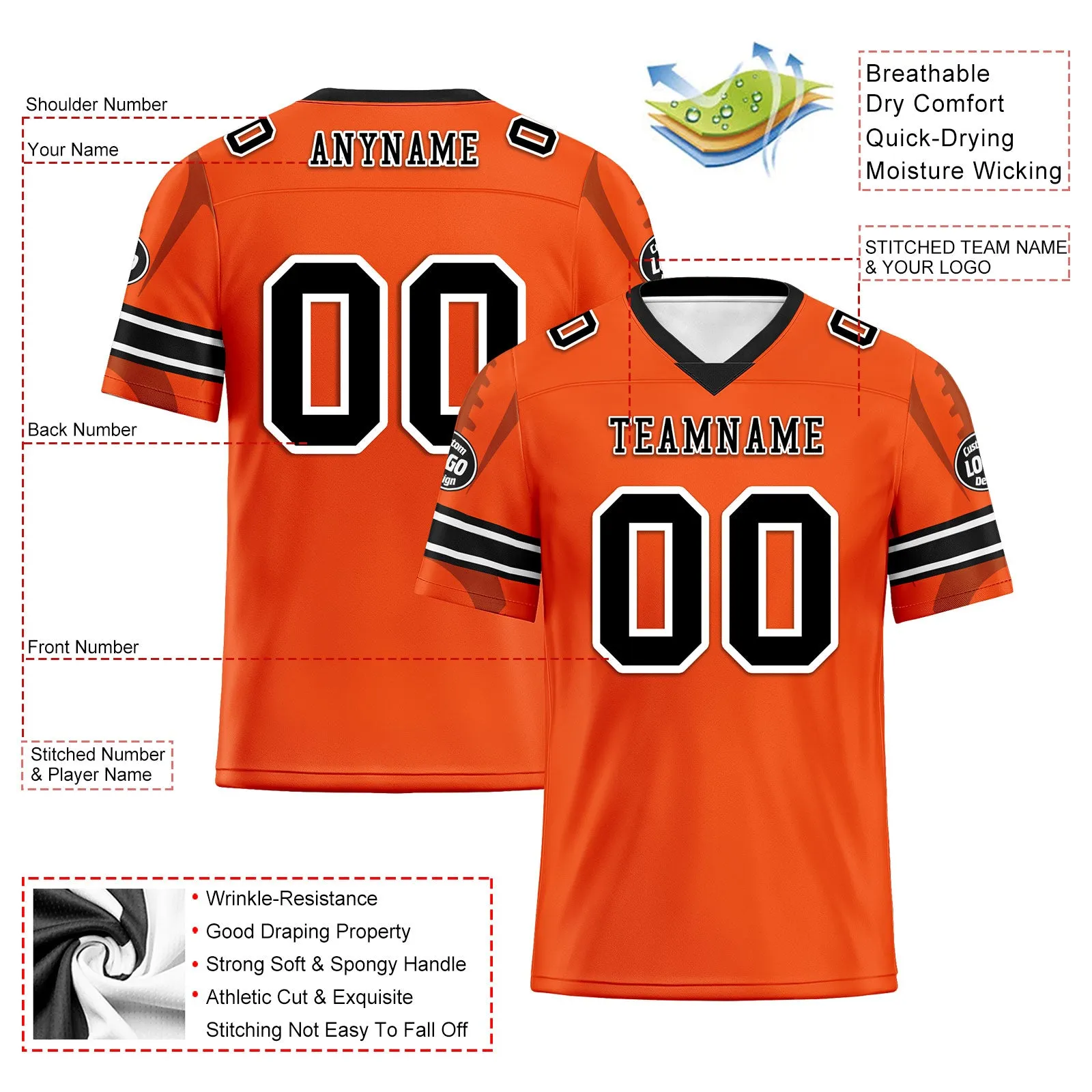 Custom Orange Cincinnati Football Jersey and Sports Shoes Combo Offer Personalized Combo ZH-D025008-6