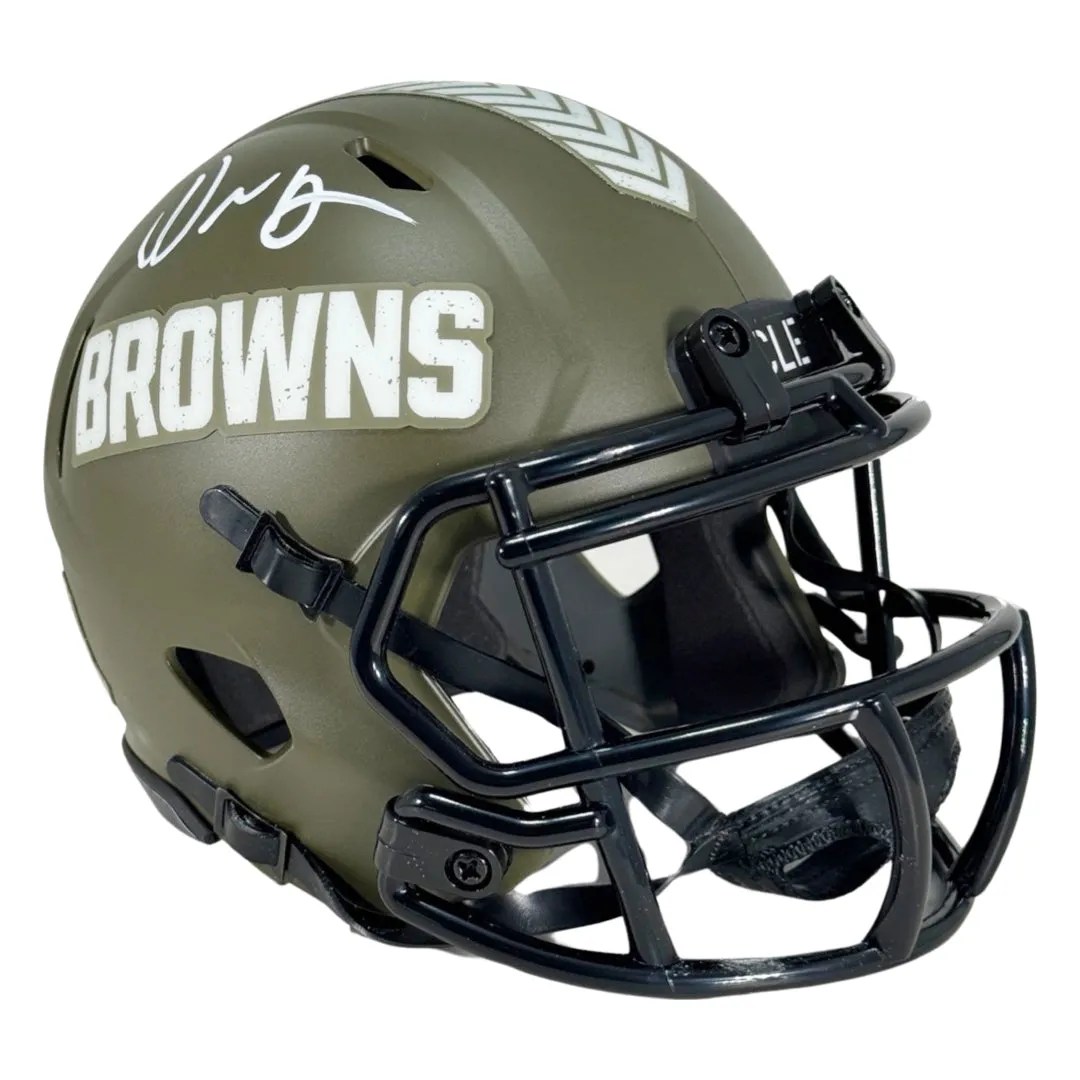 David Njoku Signed Cleveland Browns Salute to Service Mini Football Helmet (Beckett)