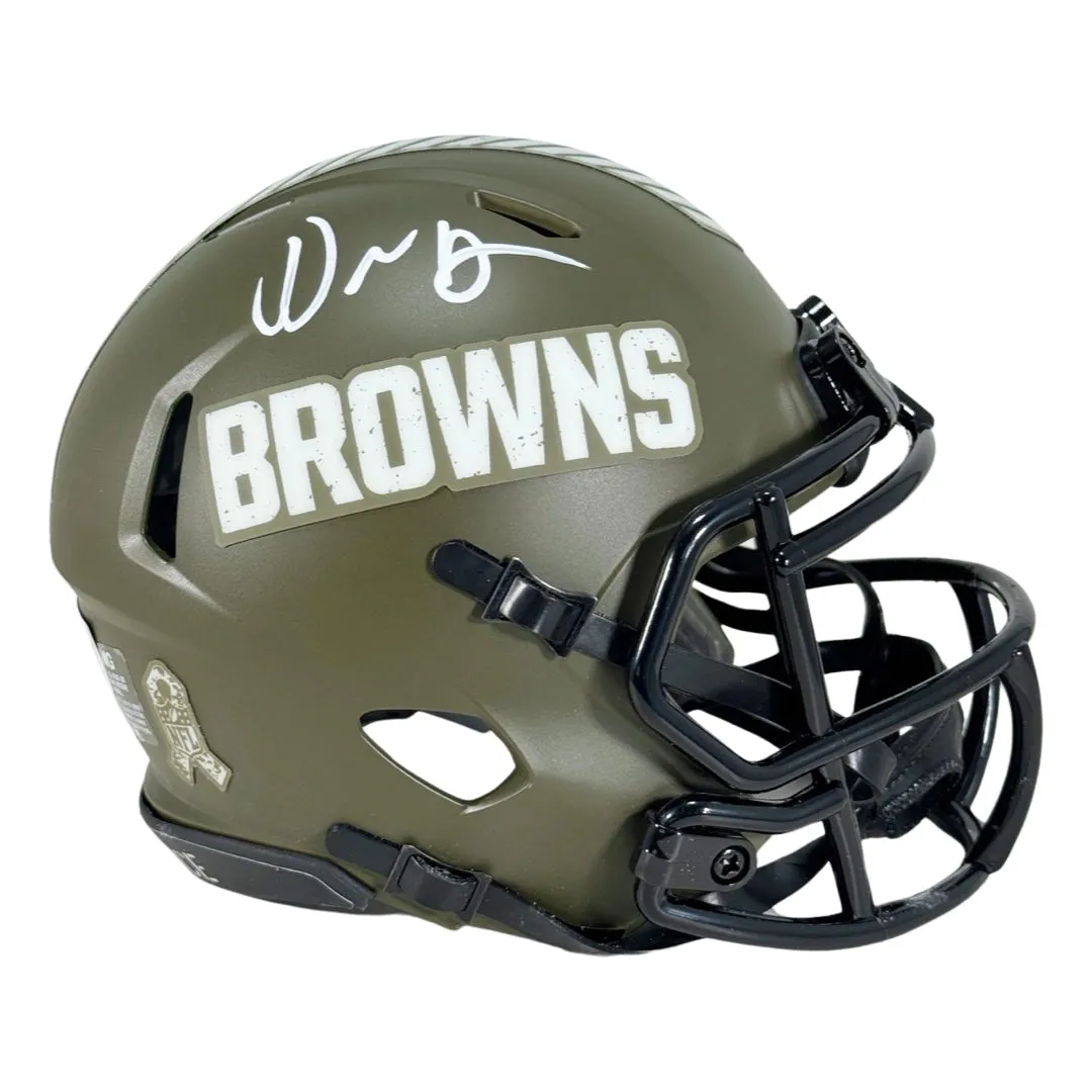 David Njoku Signed Cleveland Browns Salute to Service Mini Football Helmet (Beckett)